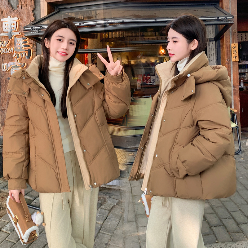 2024 invierno de algodón encapuchado chaqueta de plumón de mujer literatura de color sólido pequeño cierre de pan caliente ropa de algodón image 7