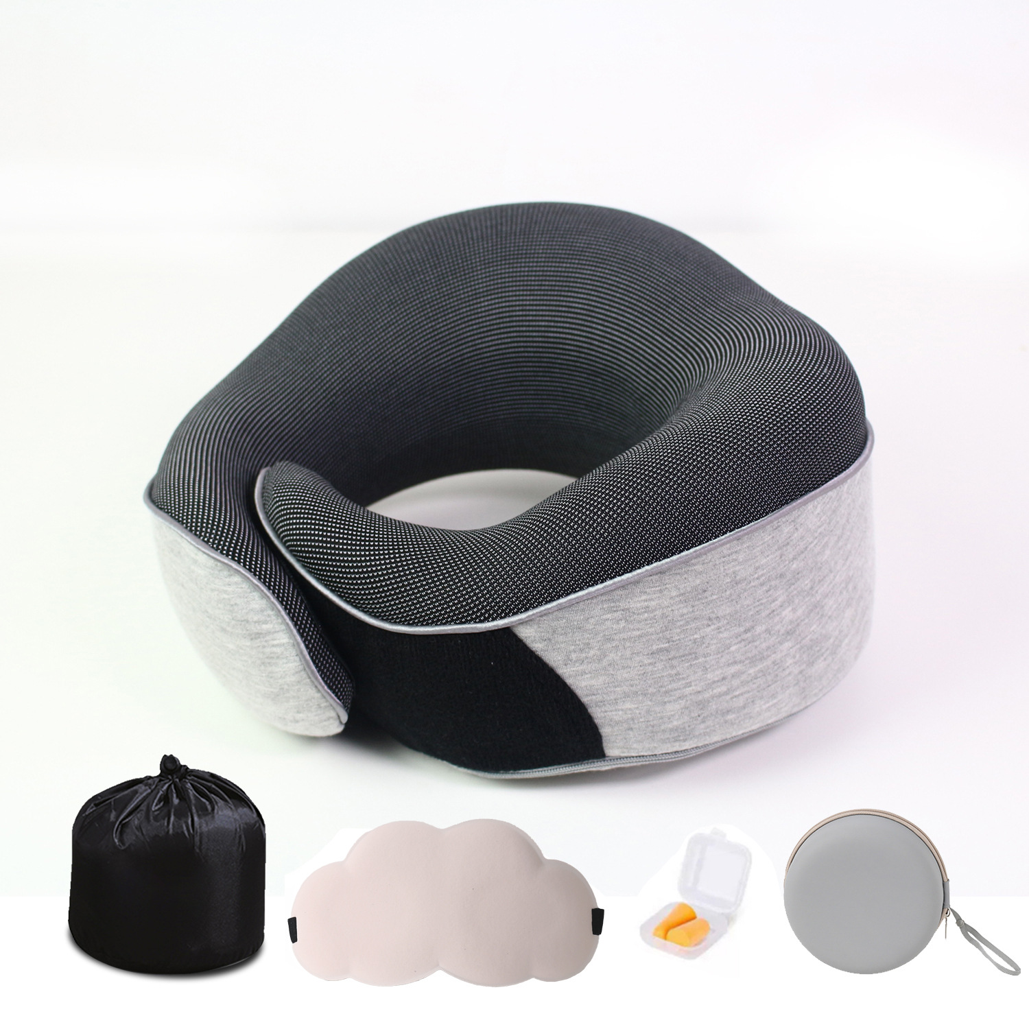 Nuevas almohadas de cuello transfronterizas almacenables de memoria de viaje almohadas de algodón nubes de ojos tapones de auriculares caja de regalo en stock