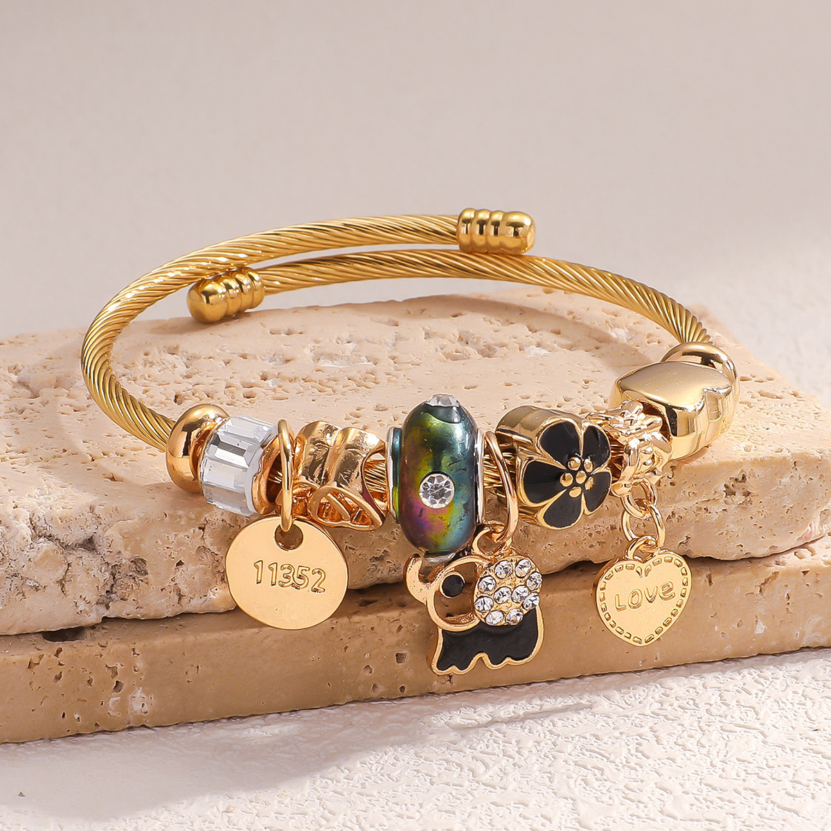 Europa y los Estados Unidos PanjiaDuo nuevo tiempo pulsera de aleación de goteo de aceite de diamante pulsera de alta sensación colgante pulsera ajustable image 5