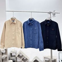 25春秋男刺绣小标拉链外套灯芯绒斜纹英伦休闲翻领夹克长袖百搭
