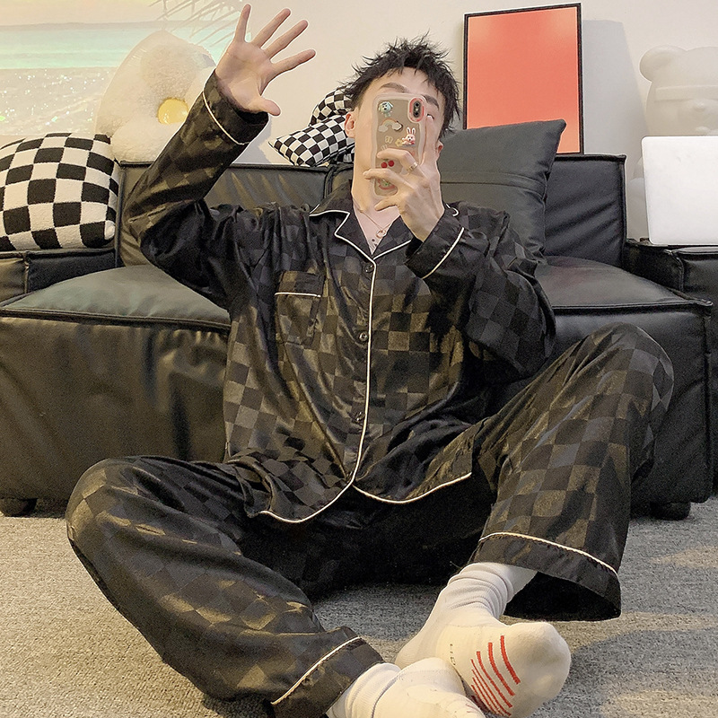 Pijamas de hombre primavera y otoño pantalones de manga larga de seda de hielo 2023 Nueva talla grande más tamaño ropa de hogar de seda real verano e invierno