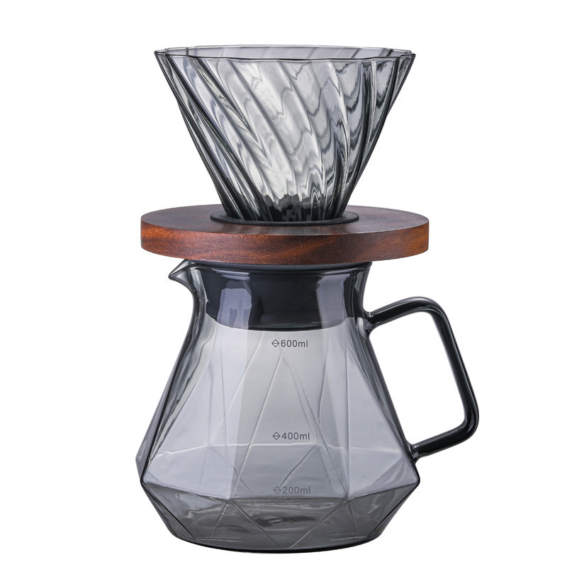 Cafetera de vidrio resistente al calor, cafetera de diamante octogonal, cafetera compartida, taza de filtro de goteo, conjunto de cafetera de lavado a mano