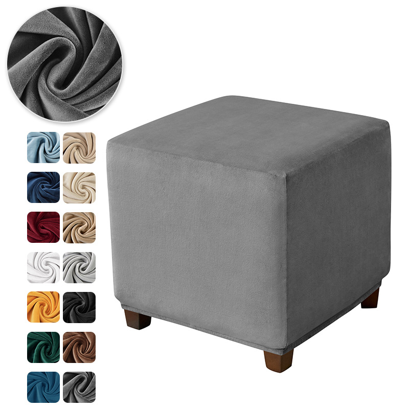 Cubierta de pedal cuadrada de color sólido de terciopelo de zorro plateado grueso, cubierta de reposapiés de sofá de hotel para el hogar, cubierta antipolvo