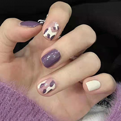 Sweet and Cute Style Nail Art Stickers Short White and Purple with Pattern Removable Nail Stickers Wholesale
