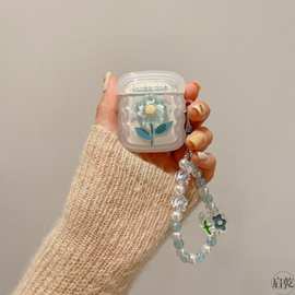 ins清新立体蓝色花朵链条airpodspro2保护套苹果3代airpods耳机壳