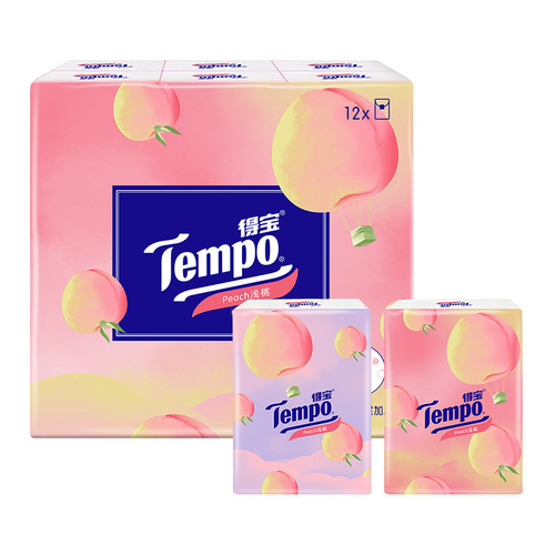 Tempo旗舰店纸巾甜心桃味得宝手帕纸4层可湿水蜜桃得宝面巾餐巾纸