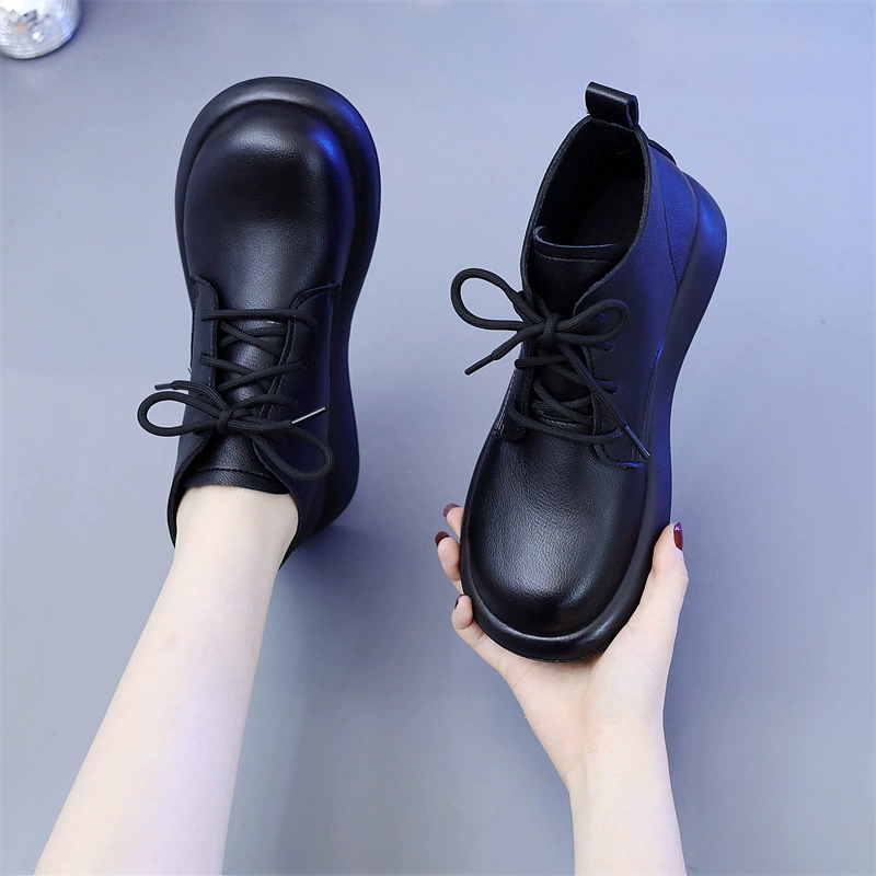 Кожаные ботинки Martin Женский британский стиль Весна и Осень 2025 Новый низкий багги мягкие ботинки на плоской подошве маленькие кожаные ботинки малого размера 34