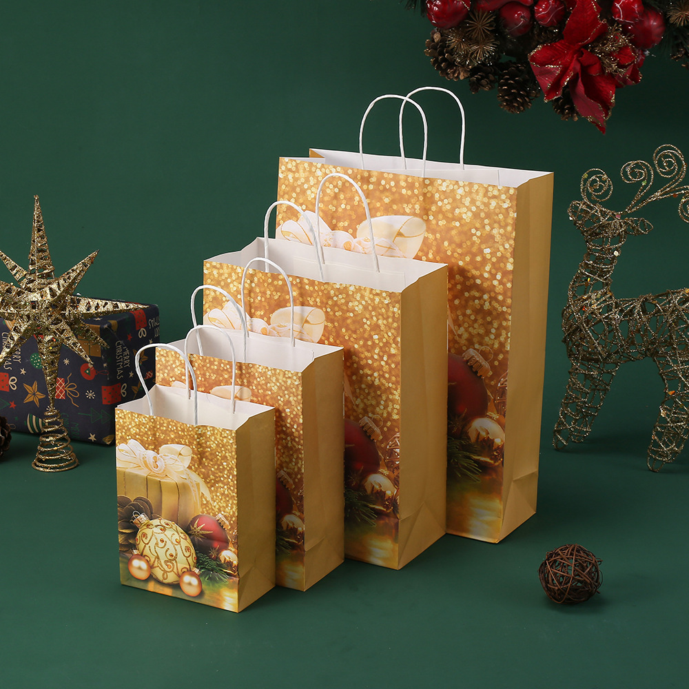 派对节日礼品袋牛皮纸手提袋印花礼物袋圣诞节包装袋批发购物袋