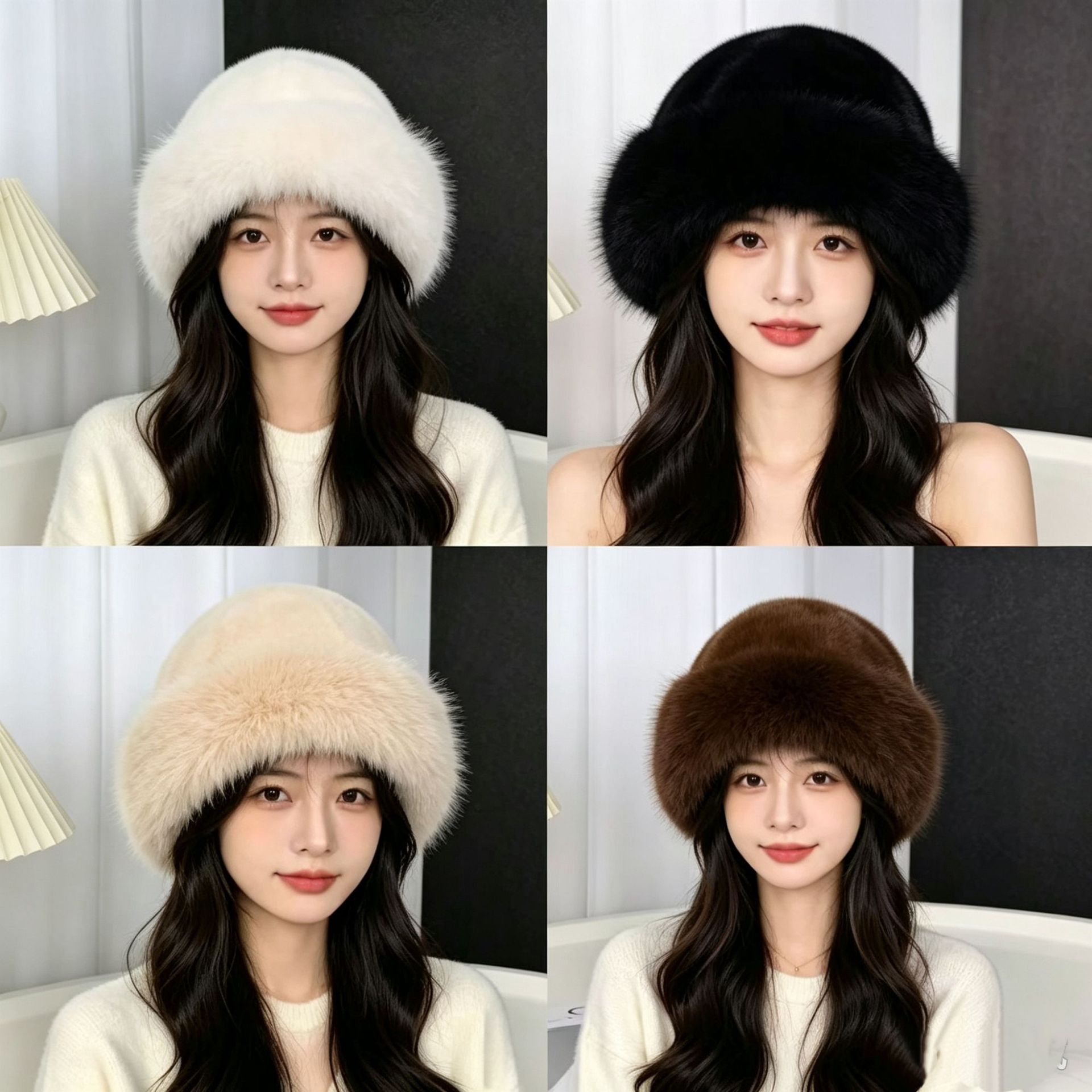 Autumn and Winter Cross-Border Plush Mongolian Hat for Women, Faux Mink Fur, Thickened for Warmth, Ethnic Style, Outdoor Windproof for Cycling