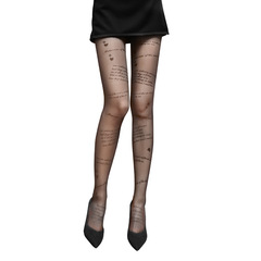 新款全身字母印花黑絲襪薄女英文字母字符夏季女黑色絲襪薄款