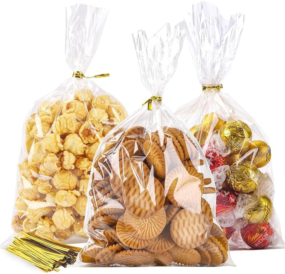 Lotes transparentes de bolsas de vidrio cóncavas insertadas en bolsas de plástico de bolsillo plano de pan dulces palomitas de maíz