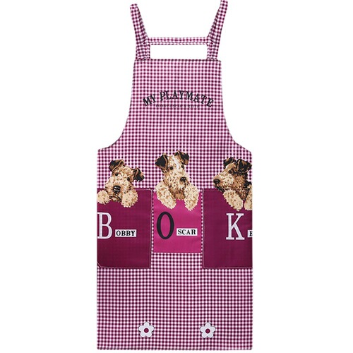 Cotton-polyester apron for adult women, cartoon cute, anti-stain, anti-oil, wear-resistant, kitchen work, strap waist, reverse dress, labor protection