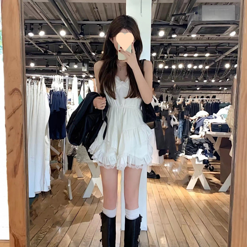 Early Autumn Petite Leather Jacket Biker Jacket Women's Irregular Lace Stitching Strap Dress suit