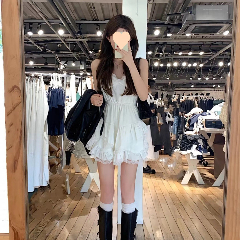 Early Autumn Petite Leather Jacket Biker Jacket Women's Irregular Lace Stitching Strap Dress suit