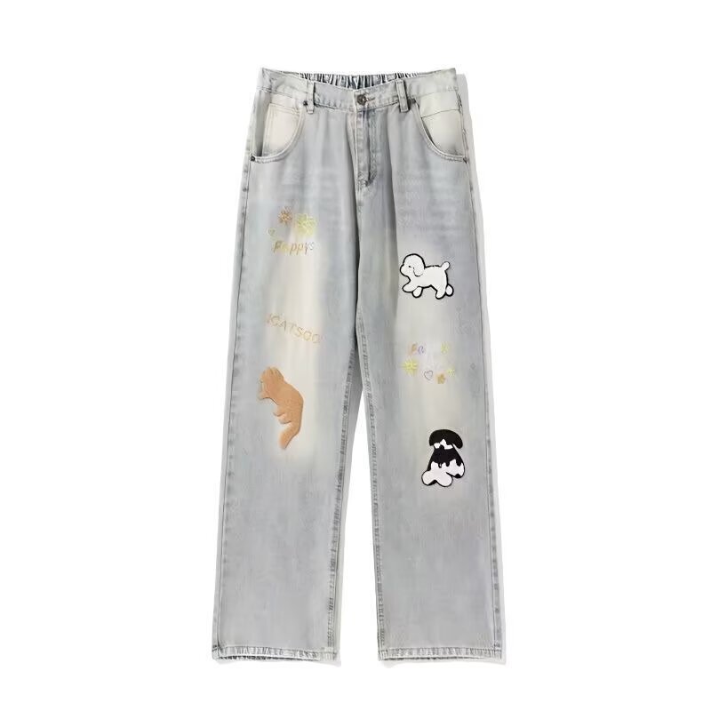 New High-Waisted Narrow Straight-Leg Pants That Cover the Hips and Make You Look Slimmer, with a Sweet and Cute Design and Embroidered Denim That's Trendy
