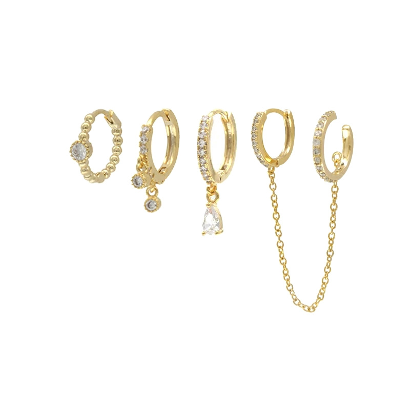 Solid Color Pattern 4 Pieces Fashion Solid Color Copper Plating Chain Inlay Zircon Earrings