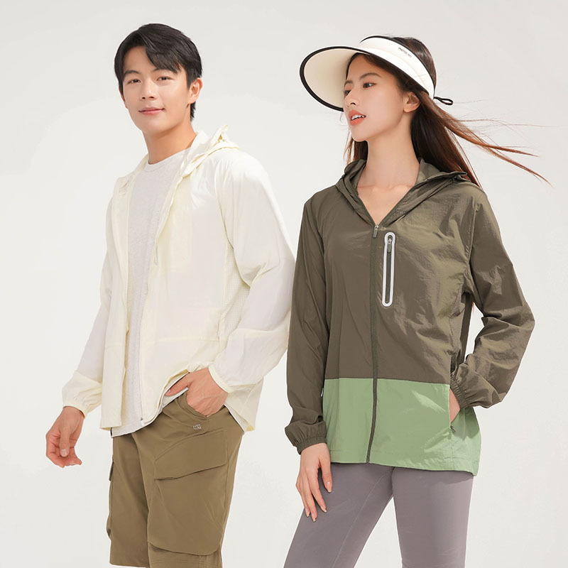 [Wang Yibo same style] couple's stitching hooded skin clothing UV-proof women's light breathable sunscreen clothing men
