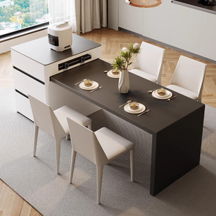 Retractable Island Table Integrated Modern Simple Minimalist Light Luxury Black Rock Board Middle Island Table Household Small Apartment
