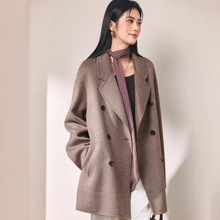 蒋欣口碑大衣中长款伊**女装骆驼绒蚕丝双排扣双面呢大衣女25冬新