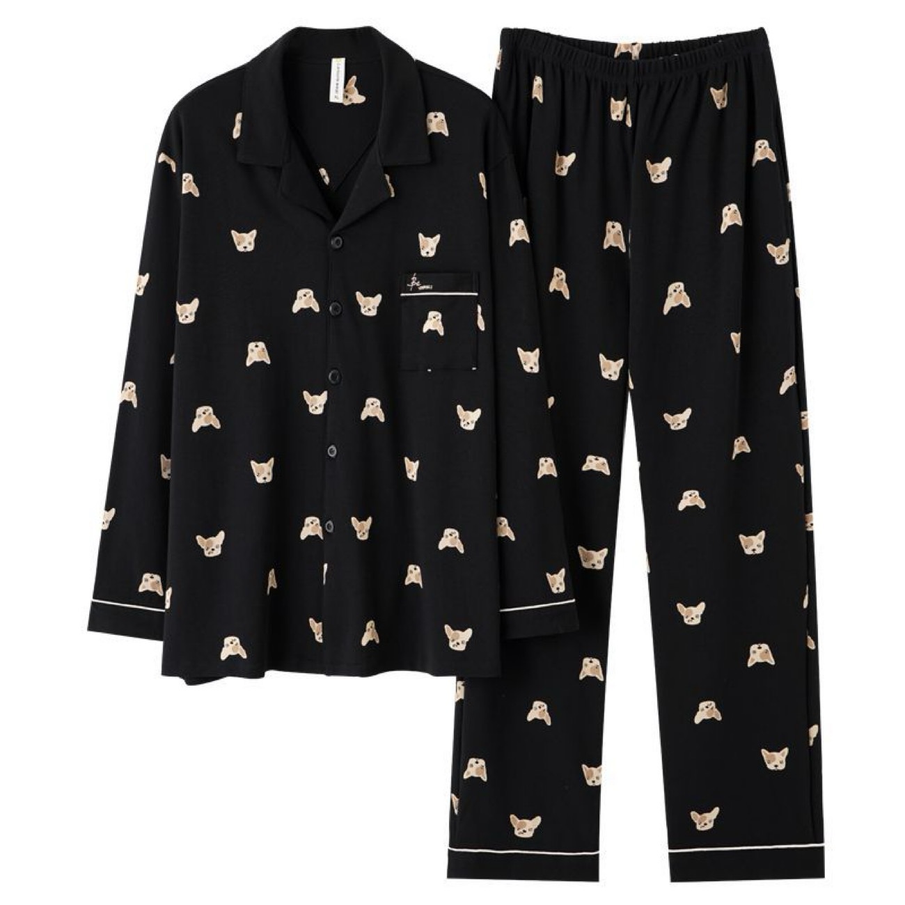 Pajamas Men's Pure Cotton Spring and Autum New Cartoon Long-Sleeved Pants Large Size Casual Young Men's Home Wear Set