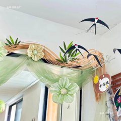 幼儿园新中式环创自然角区域挂饰竹排纱幔纸鸢班级教室布置装饰品