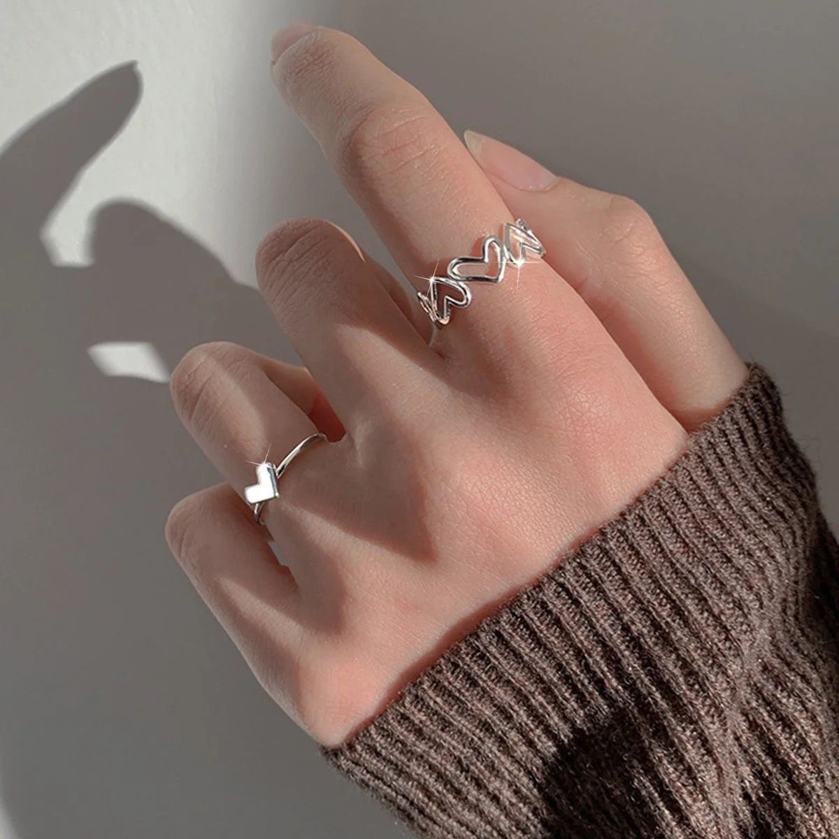 Heart-shaped Ring Set For Women, Stylish Open Design Designer Rings_voghion.com