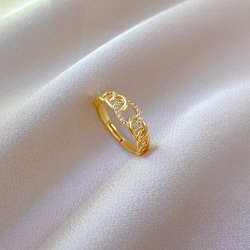 Light Luxury Chain Full Diamond Ring Opening Adjustable Simple Jewelry Japanese Ring Couple Ring_voghion.com