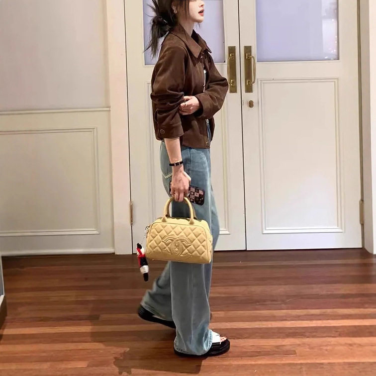 Áo khoác nữ dáng ngắn chất liệu nhung da nai, ve áo, tay dài, phong cách Hàn Quốc thoải mái — Màu nâu [Phong cách xuân thu/có lớp lót]