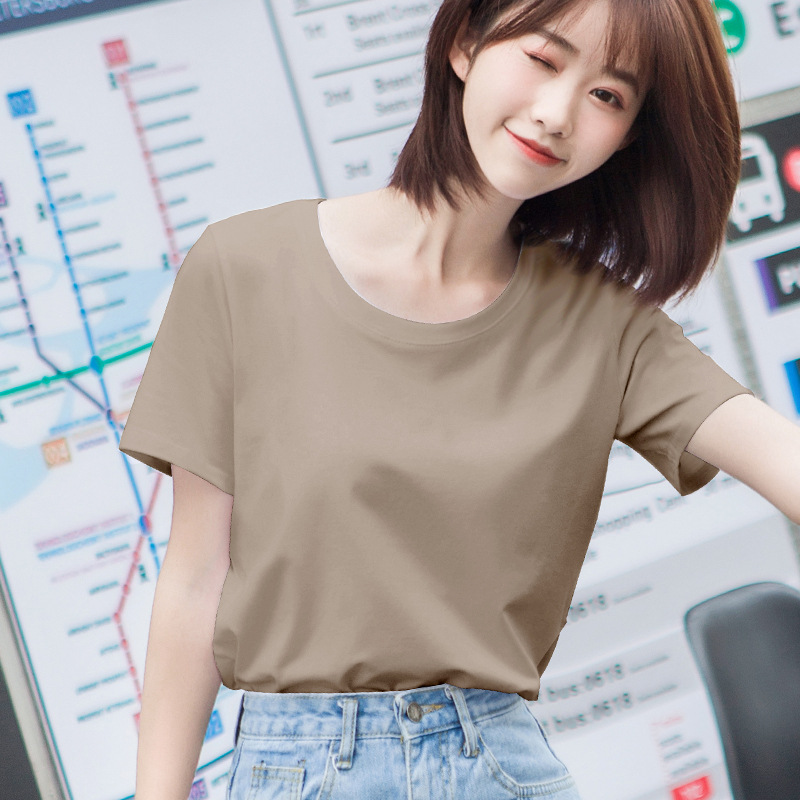 メーカー直販代行新型ネットレッド韓国版ゆるい丸首半袖純色純綿tシャツ女性卸売り小売
