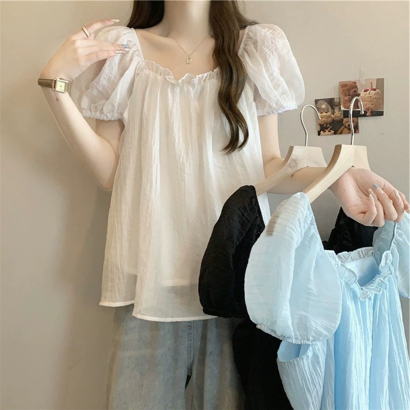 женская рубашка больших размеров с короткими рукавами летом, свободный тонкий топ, закрывающий живот, для полных девушек, дышащая рубашка с французским плиссированным дизайном