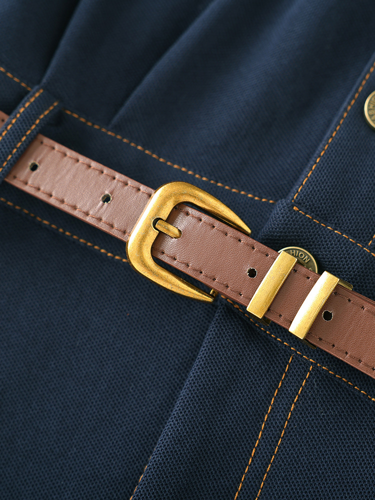 Đầm denim nữ cổ V eo cao tay ngắn dáng ôm — xanh lam