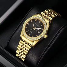 跨境爆款女经典百搭女士手表非机械表日历钢带男女表情侣表休闲