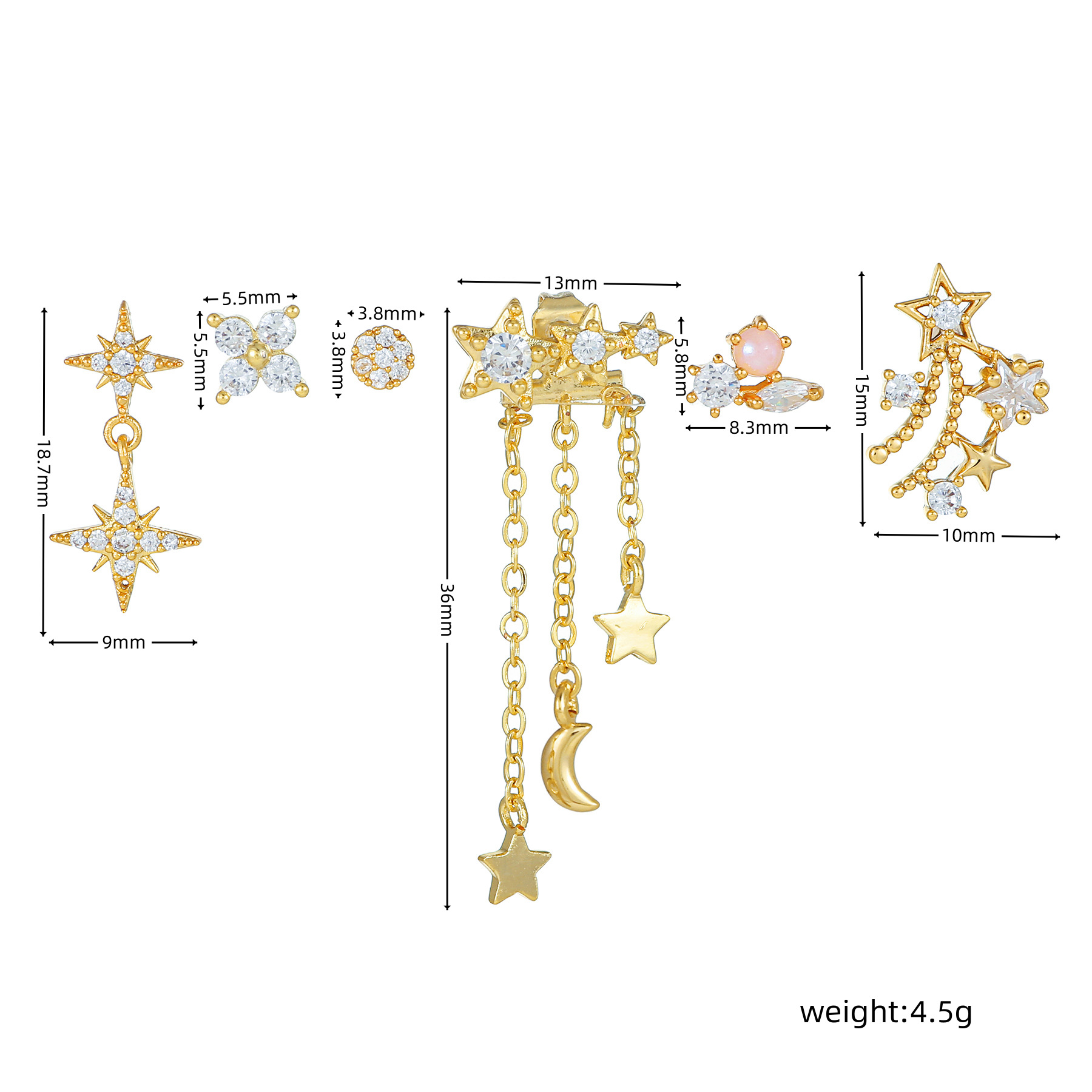 Women'S Gender Inlay Design 1 Set Fashion Star Copper Inlay Zircon Earrings