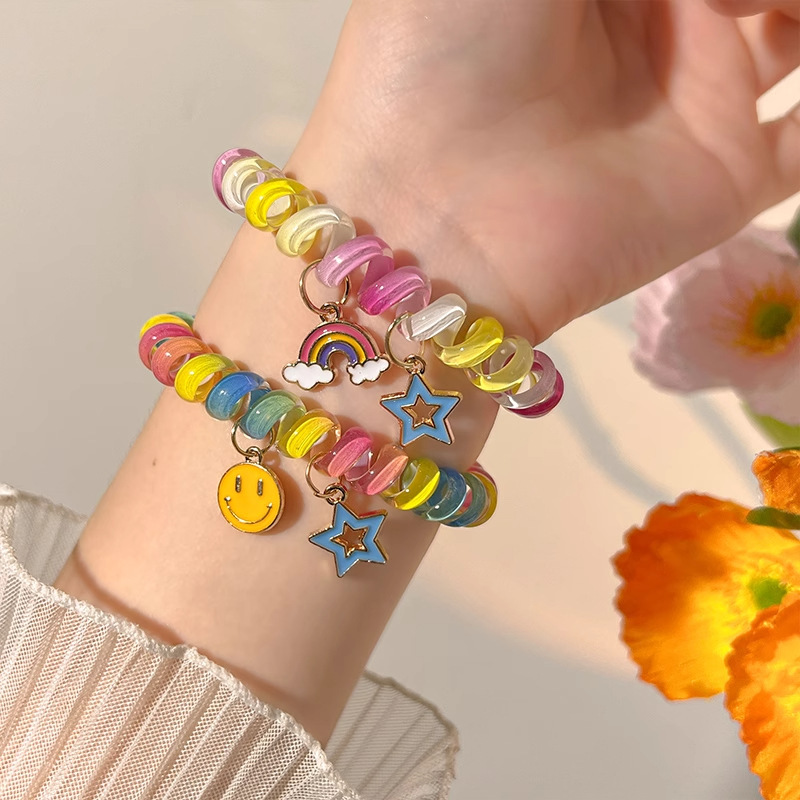 rainbow elastic rubber hair band rope hair band women‘s super cute basic style seamless hair friendly string simple rubber band women‘s tie-up hair hair ornaments