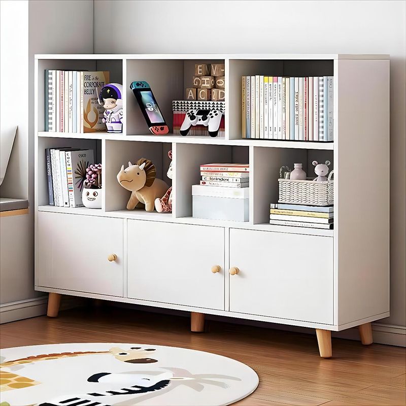Bookshelf Storage Rack Floor-Standing Wall Storage Bookcase Household Plaid Cabinet with Door Low Cabinet Storage Eight-Compartment Cabinet Small Cabinet