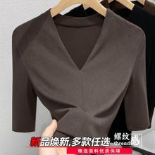 中老年夏衣打底衫女士螺纹五分袖清凉短袖2025年春夏新款减龄上衣