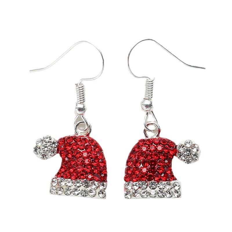 Hot sale cute small fresh earrings with diamonds for autumn and winter Christmas hat earrings and ear hooks, direct sales spot_voghion.com