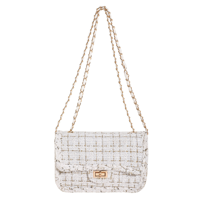 Otoño e Invierno lana bolsa de color de contraste para las mujeres 2023 nueva moda casual Plaid moda cadena pequeña bolsa cuadrada simple bolsa de hombro