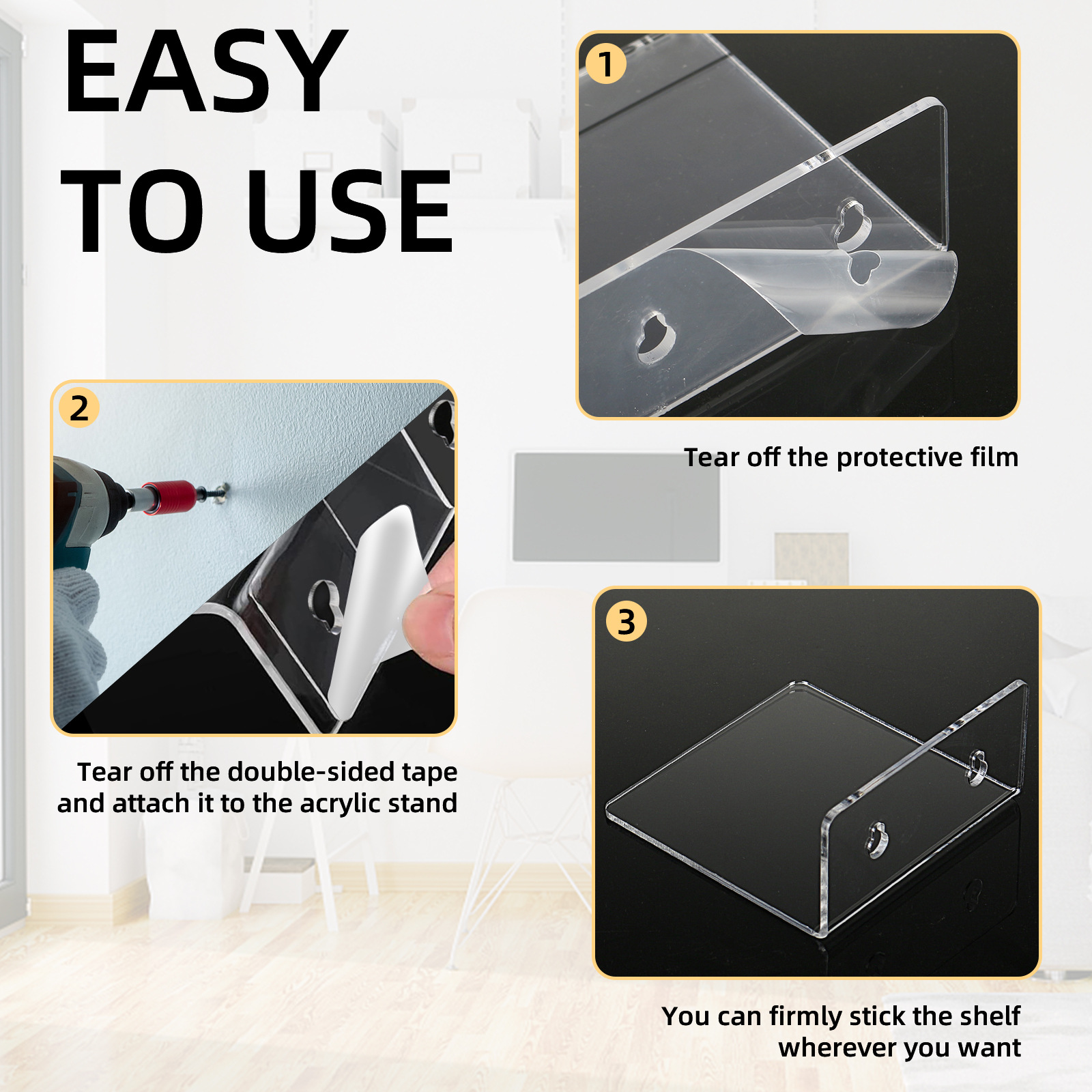 Estante de almacenamiento transparente de acrílico sin perforaciones, estante de almacenamiento de decoración Xinquan, estante de exhibición de cámara de planta verde