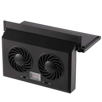 Summer Solar-Powered Dual-Head Car Exhaust Fan, Car Cooling Solar Ventilation Fan, Circulating Exhaust Air Fan (Digər kiçik elektrik cihazlar) - solar-double-head-exhaust-fan-black