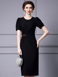 Drawn pleated waist cinched beaded buttocks skirt summer