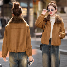 2025秋冬新款加绒加厚保暖鹿皮绒短款外套女宽松气质百搭棉服上衣