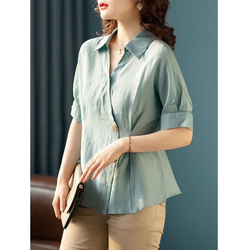 Large size chiffon shirt for women, chubby mm, medium sleeved fashionable top, 200 pounds, western-style bottom shirt, loose fit, belly covering, short sleeved women's clothing