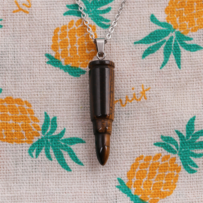 Tiger Eye Stone Domineering Bullet Pendant Retro Punk Style Trend Hip Hop Machine Gun Shell Necklace display picture 4