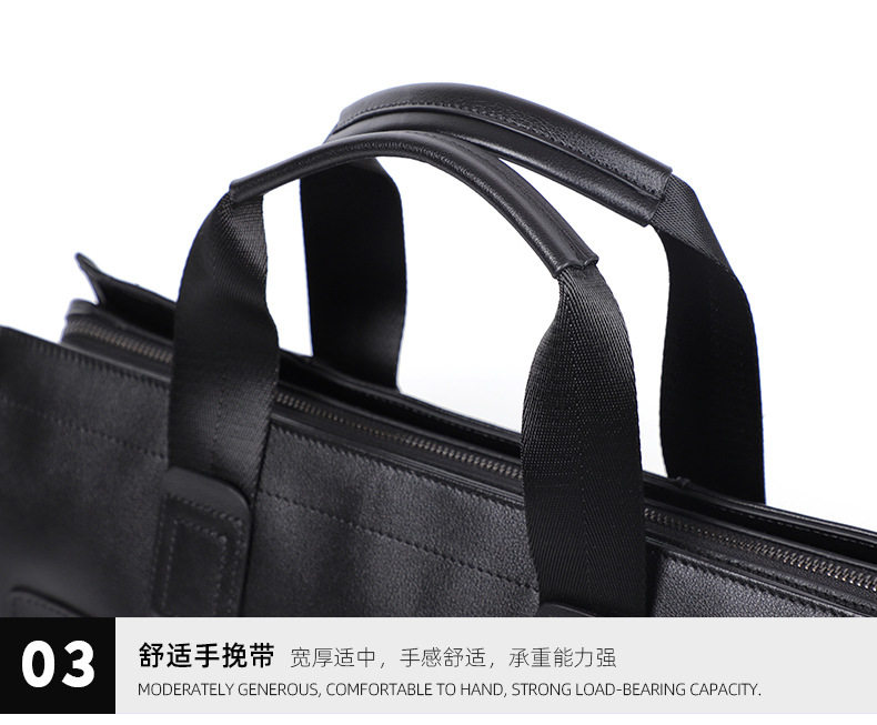 Túi xách tay nam da bò thật dung tích lớn 40×13×29 cm, đựng tài liệu và laptop 15,6 inch — Dây kéo dọc da bò màu đen, Dây kéo ngang da bò màu đen, Da cừu lớp đầu màu đen chi tiết 35