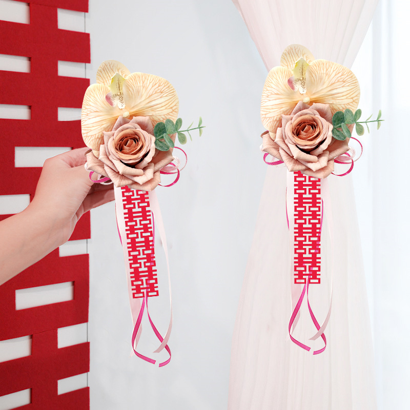 Decoración de ramo de flores de simulación de decoración de cortinas de sala de estar personaje de boda mujer casada hombre nueva casa cortina de decoración