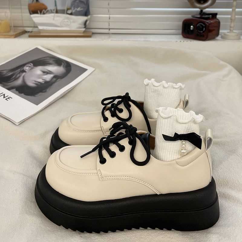 Universal Mary Jane shoes platform English style with shoelaces