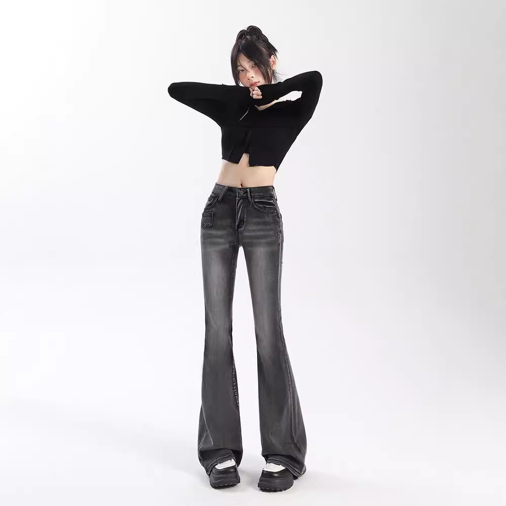 Black Grey High Waist Slimmer Jeans Women's Autumn and Winter Fashionable Slim-fit All-match Slim-fit Flare-flared Pants