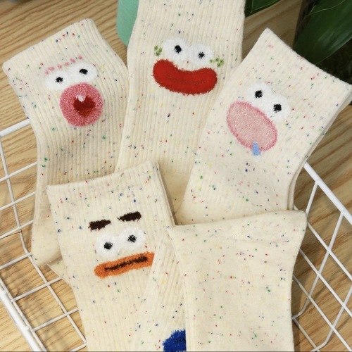 Crazy cartoon dot lace ankle socks for girls, fun feather lace socks, big mouth socks, versatile and quirky socks