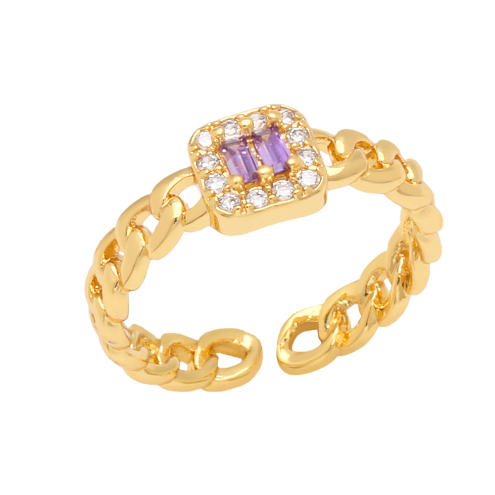 Simple Style Square Copper 18K Gold-plated Zircon Open Ring